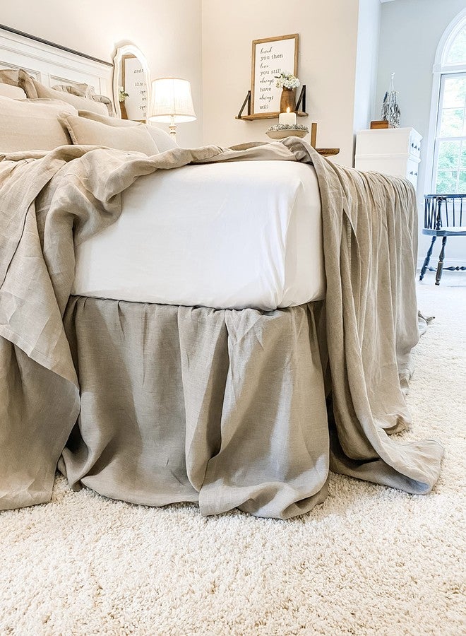 Piper Classics Provincial Linen Natural Beige King Ruffled Bed Skirt with 21" Drop and Split Corners, 100% Linen Dust Ruffle - Image 2