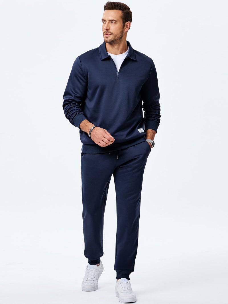 JMIERR Mens Track Suits 2 Piece Set Airport Outfits Long Sleeve 1/4 Zip Sweatshirt & Joggers Sweatpants with Pockets Mens Loungewear Sets, Blue, 2XL - Image 2