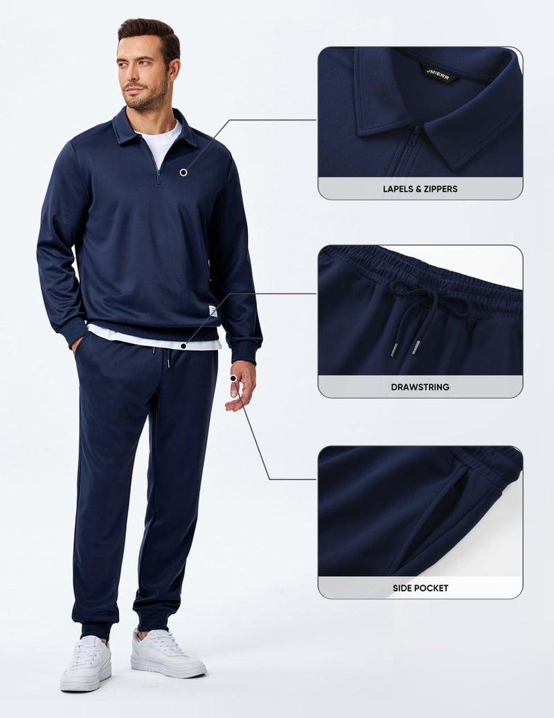JMIERR Mens Track Suits 2 Piece Set Airport Outfits Long Sleeve 1/4 Zip Sweatshirt & Joggers Sweatpants with Pockets Mens Loungewear Sets, Blue, 2XL - Image 4