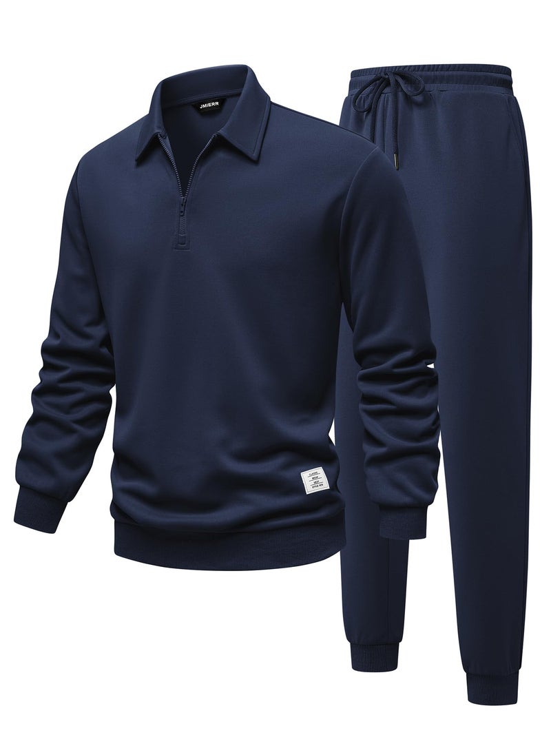 JMIERR Mens Track Suits 2 Piece Set Airport Outfits Long Sleeve 1/4 Zip Sweatshirt & Joggers Sweatpants with Pockets Mens Loungewear Sets, Blue, 2XL - Image 1