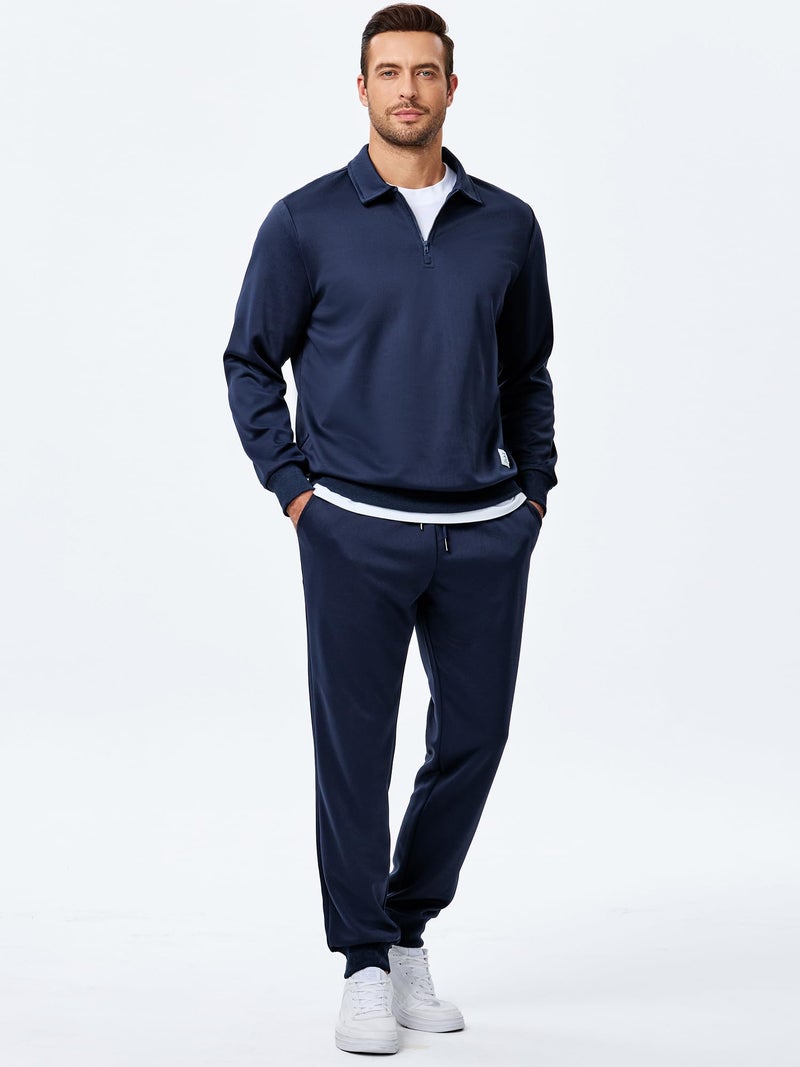 JMIERR Mens Track Suits 2 Piece Set Airport Outfits Long Sleeve 1/4 Zip Sweatshirt & Joggers Sweatpants with Pockets Mens Loungewear Sets, Blue, 2XL - Image 3