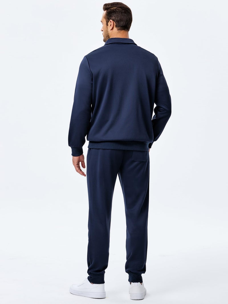 JMIERR Mens Track Suits 2 Piece Set Airport Outfits Long Sleeve 1/4 Zip Sweatshirt & Joggers Sweatpants with Pockets Mens Loungewear Sets, Blue, 2XL - Image 5