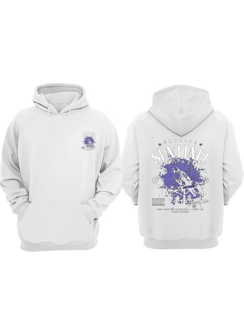 Unisex Skyline Sentinel Design Front Back Printed Regular Fit White Sweatshirt