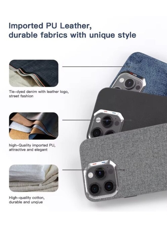 Luxury Shockproof Metal Lens Protect PC Leather Mobile Phone Case For iPhone 14 Pro Max Blue - Image 4