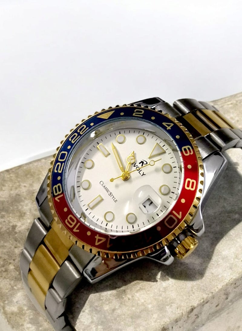 Rivoly Men's Stainless Steel Analog Quartz Date Display Watch Easy to Read Fashion Design Waterproof Luxury Classic Big Face Wrist Watch - Image 1