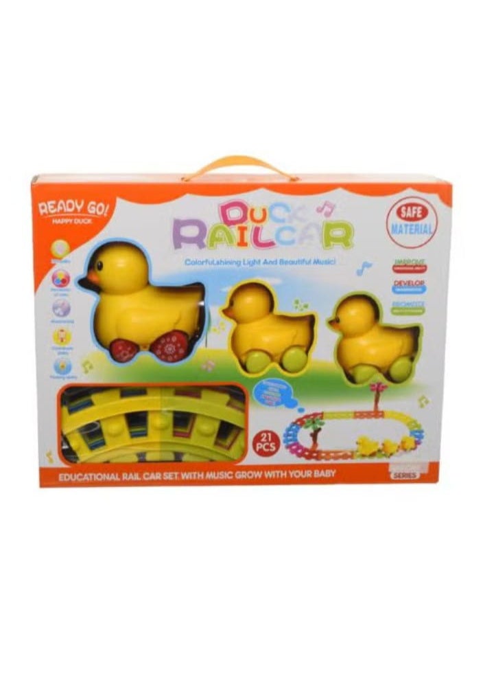 Electronic Duck Train with Tracks for Kids, 21 Pieces - Yellow