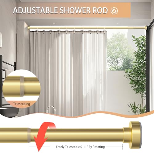 Emlaoe Gold Shower Curtain Rod 34-66 Inches(2.8-5.5ft) Never Rust Adjustable Shower Rod Spring Tension Non Slip No Drilling Shower Rods for Bathroom Garland Window - Image 4