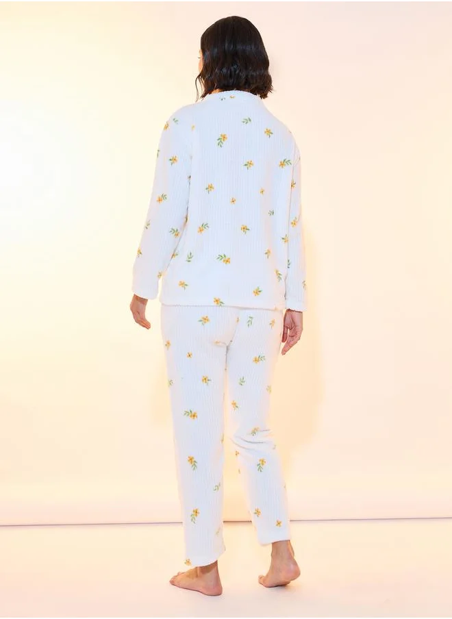 Take Two Floral Print Fleece Top & Pyjama Set