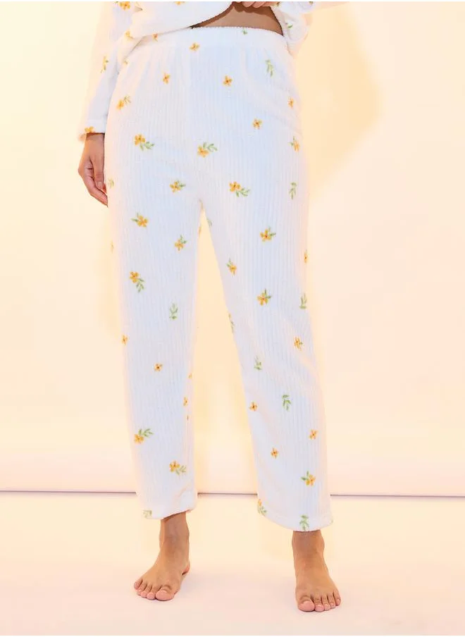 Take Two Floral Print Fleece Top & Pyjama Set