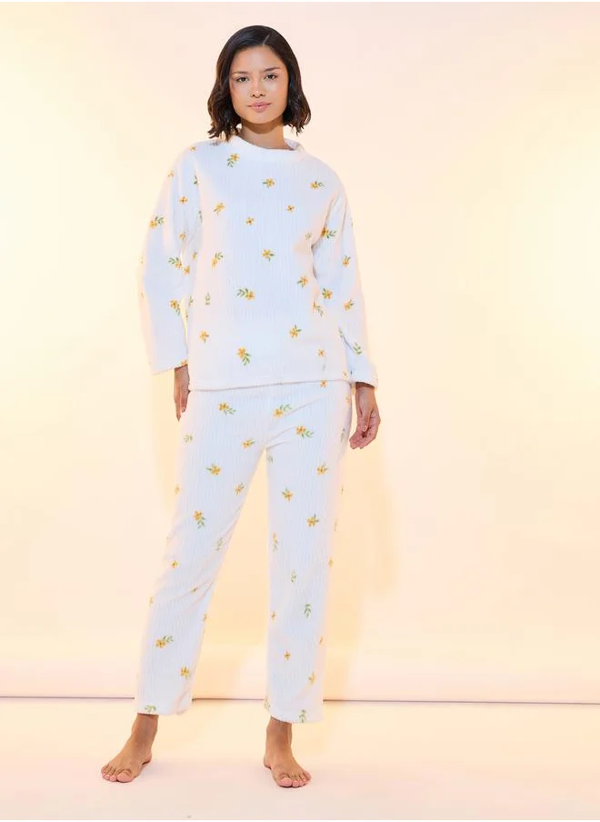 Take Two Floral Print Fleece Top & Pyjama Set
