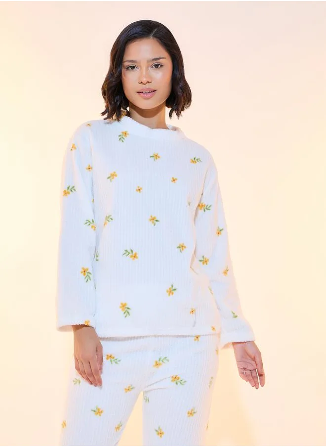 Take Two Floral Print Fleece Top & Pyjama Set