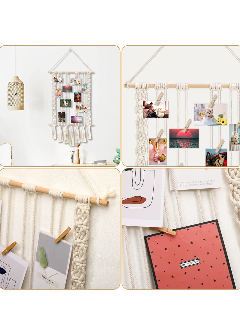 SYOSI Hanging Photo Display Wall Decor Macrame Wall Hanging Bedroom Decor Home Office Decor Wall Art Teen Girl Room Decor with 30 Wood Clips Gift for Birthday Holiday Party  - Image 3