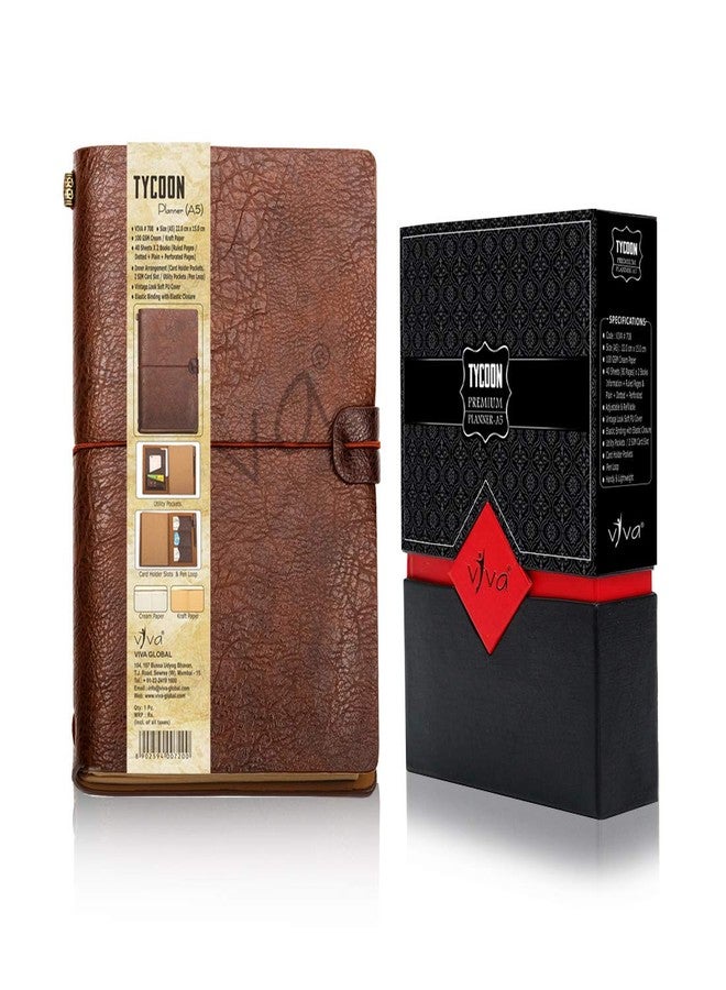 Viva Tycoon Premium Planner A5 Notebook 40 Sheets X 2 Books Includes Ruled+Plain+Dotted and Perforated Pages (TAN) - Image 1