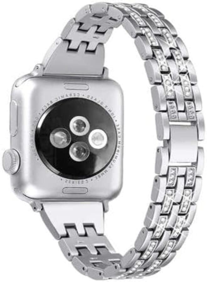 Next Next Store Women Rhinestone Stainless Steel Watch Band Compatible with iWatch Series 1/2/3/4/5/6/7/8/9 Size 38/40/41, Fashion and Attractive.(Silver)