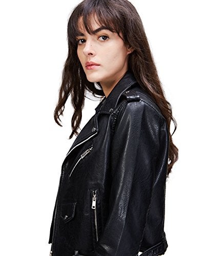 LY VAREY LIN Women's Faux Leather Motorcycle Jacket PU Slim Short Biker Coat (M, Black) - Image 4