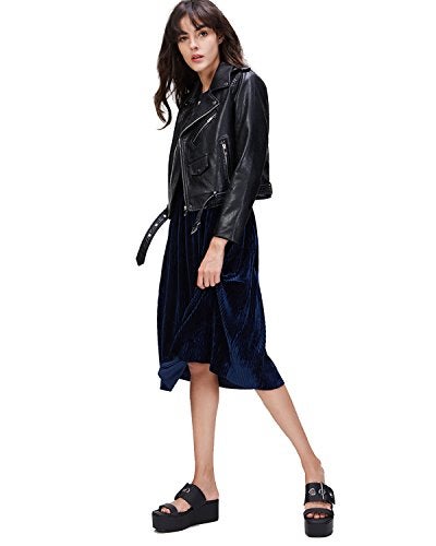 LY VAREY LIN Women's Faux Leather Motorcycle Jacket PU Slim Short Biker Coat (M, Black) - Image 5