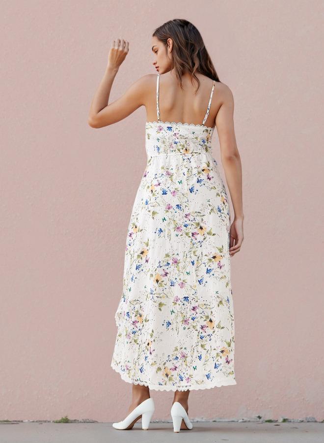 تواكستريمز فستان ماكسي بدون أكمام بطبعة زهور ورقبة على شكل حرف  وتفاصيل شيفلي - Image 3