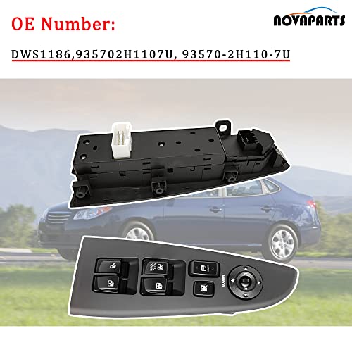 NOVAPARTS مجموعة مفتاح النافذة الكهربائية الرئيسية NOVAPARTS لهيونداي إيلانtra 2007 2008 2009 2010 93570-2H110-7U 93570-2H110 DWS1186 1S15820 - Image 3