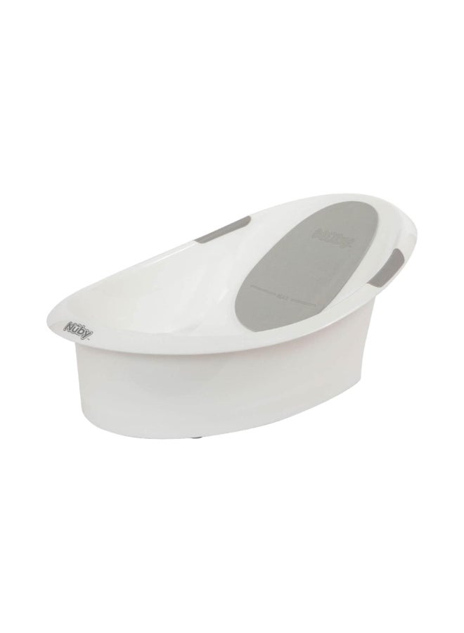 Nuby Baby Bath Tub, Newborn and Infant Bathing Tub with Ergonomic Support Design, Comfortable Baby Bath Seat and Easy Drain System, White