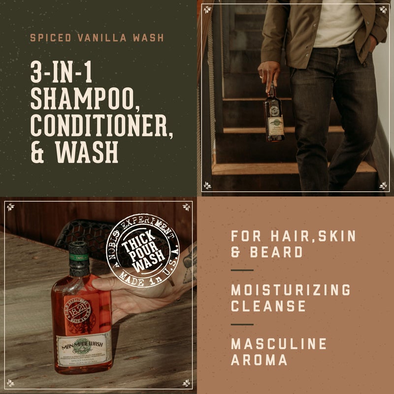 18.21 Man Made Original Spiced Vanilla 3-in-1 Body Wash, Shampoo, & Conditioner for Men, All Hair & Skin Types, Strengthens and Moisturizes in a Manly Aroma, 18oz - Image 3