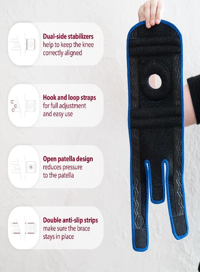 دعامة ركبة كرم للأطفال - دعامة ركبة أوسغود شلاتر للشباب للأطفال، الرياضة، الألم، التهاب المفاصل، الرضفة، تمزق الغضروف، MCL، ACL - دعم ضغط قابل للتعديل للأطفال، الأولاد والبنات (أزرق) - Image 2
