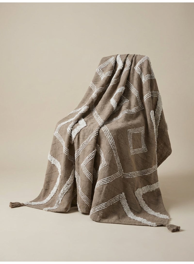 Ambrosia 130 x 160 cm 400GSM Pastel Cotton Throw Blanket in Mocha Brown Featuring Tufted Geometric Patterns Decorative Boho Cover for Couch Sofa and Bed - Image 2