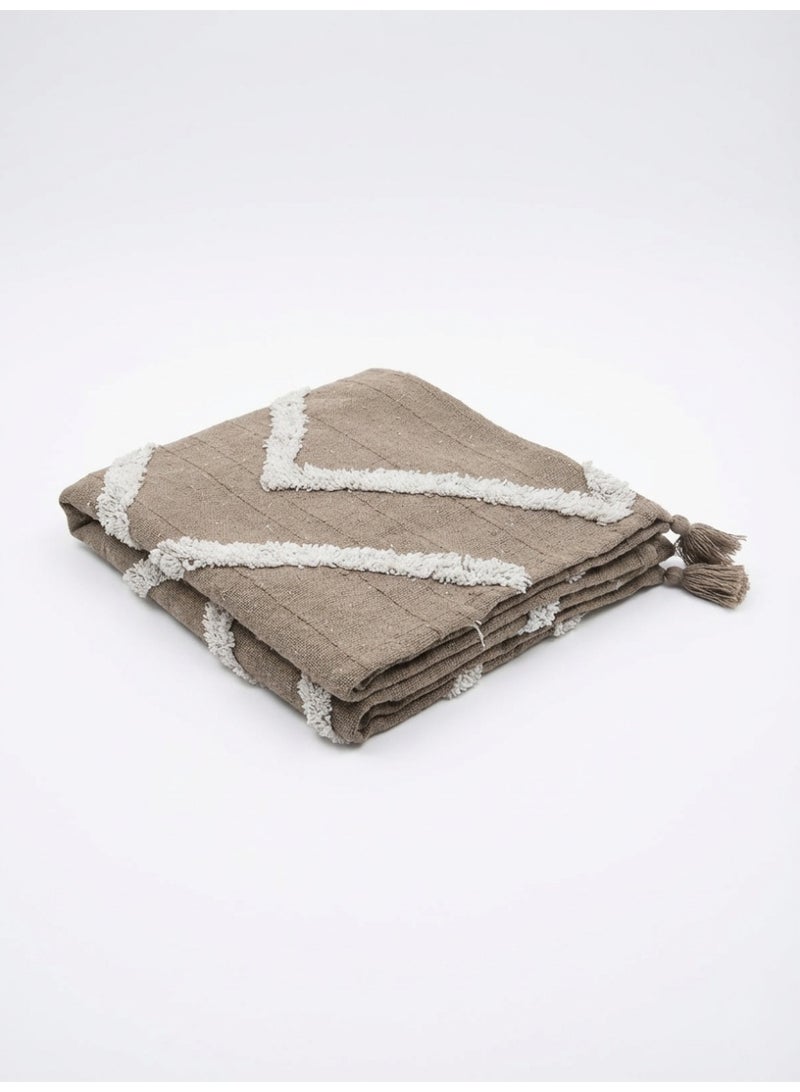 Ambrosia 130 x 160 cm 400GSM Pastel Cotton Throw Blanket in Mocha Brown Featuring Tufted Geometric Patterns Decorative Boho Cover for Couch Sofa and Bed - Image 1