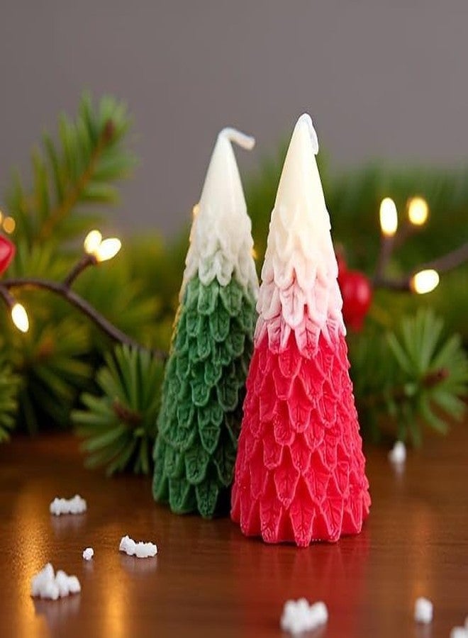 StylizShades مجموعة شموع شجرة عيد الميلاد من ستايلز شيدز، عبوتان بلونين - شموع شمعية معطرة على شكل شجرة ثلجية باللونين الأخضر والأحمر لتزيين العطلات وتقديمها كهدية - Image 1