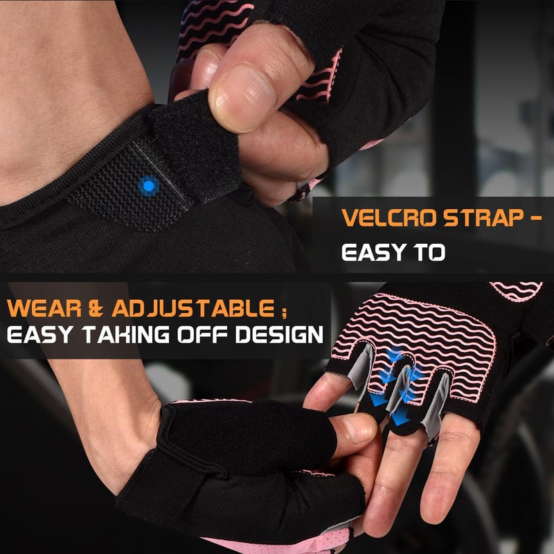 sunnex Workout Gloves for Women - Breathable Weight Lifting Gloves with Non-Slip Silicone Padding, Fingerless Gym Gloves for Cycling, Rowing, Pull Ups & Training (4 Sizes) - Image 4
