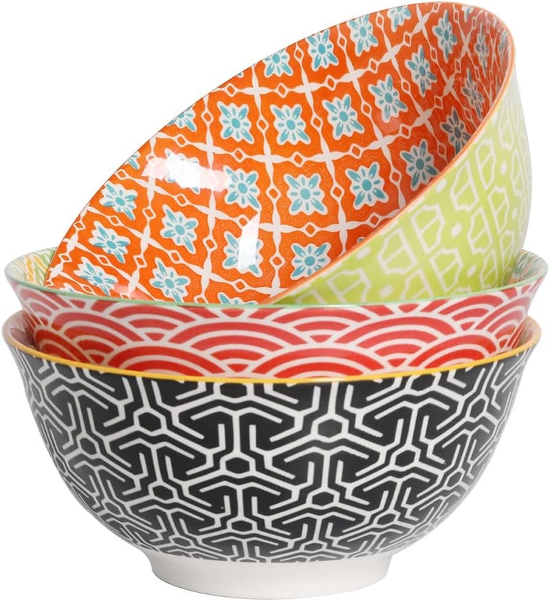 Metahom Salad Soup Bowls Large Serving Bowls for Pho Pasta Rarmen 48 Oz Stackable Ceramic Bowls for Kitchen Set of 3 Microwave  Dishwasher Safe - Image 1