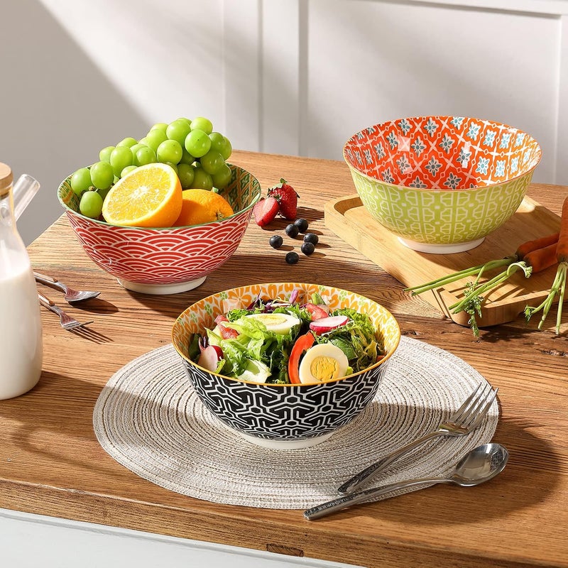 Metahom Salad Soup Bowls Large Serving Bowls for Pho Pasta Rarmen 48 Oz Stackable Ceramic Bowls for Kitchen Set of 3 Microwave  Dishwasher Safe - Image 3