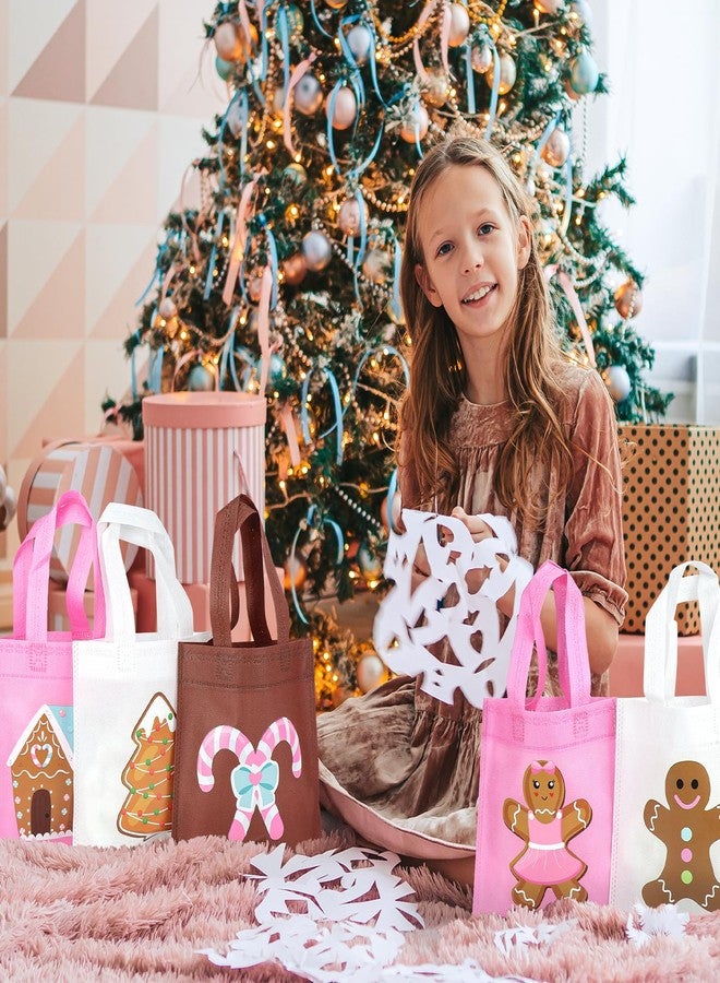 K KUMEED 20Pcs Christmas Party Favor Bags,Gingerbread Man Theme Party Gifts Bags Reusable Pink Candy House Birthday Party Bags with Handles for Girls Christmas Party Supplies Baby Shower - Image 4