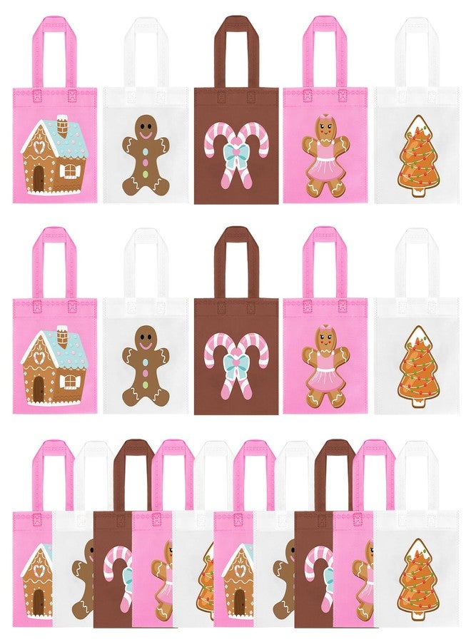 K KUMEED 20Pcs Christmas Party Favor Bags,Gingerbread Man Theme Party Gifts Bags Reusable Pink Candy House Birthday Party Bags with Handles for Girls Christmas Party Supplies Baby Shower - Image 1