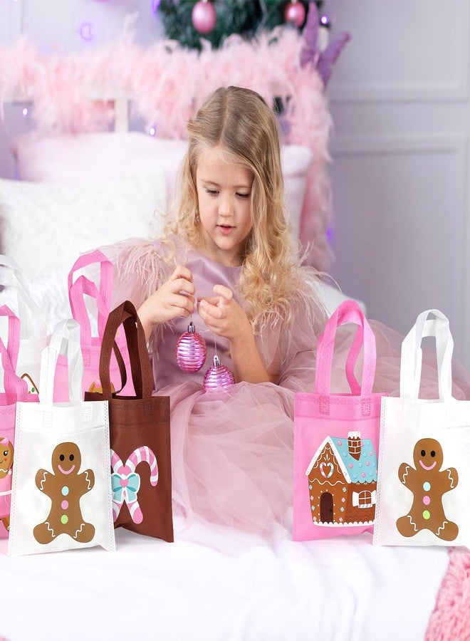 K KUMEED 20Pcs Christmas Party Favor Bags,Gingerbread Man Theme Party Gifts Bags Reusable Pink Candy House Birthday Party Bags with Handles for Girls Christmas Party Supplies Baby Shower - Image 5