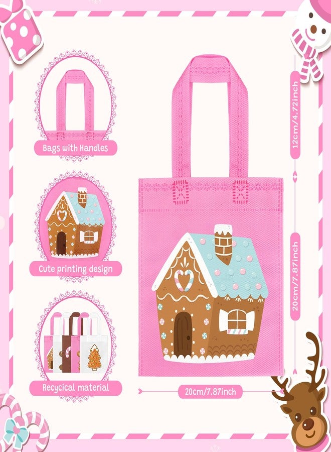 K KUMEED 20Pcs Christmas Party Favor Bags,Gingerbread Man Theme Party Gifts Bags Reusable Pink Candy House Birthday Party Bags with Handles for Girls Christmas Party Supplies Baby Shower - Image 2