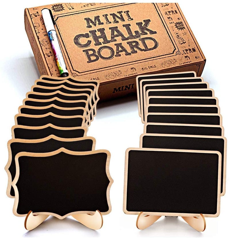 Cliths Pack of 20 Pcs Wooden Chalkboard, Framed Small Chalkboard Labels with Easel Stand, Wooden Blackboard for Table Numbers, Food Signs, Wedding Signs, Message Board.(Chalk are not Included) - Image 1