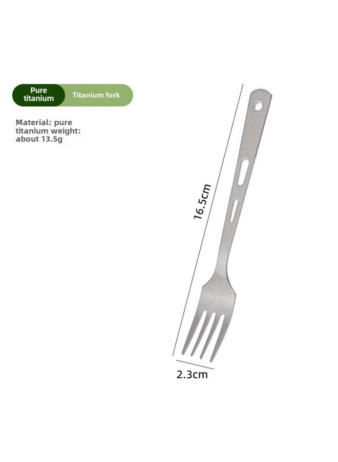 Pure Titanium Outdoor Portable Multifunctional Fork Spoon Folding Chopsticks Camping Picnic Tableware Camping Ultra Light Titanium Spoon Fork-Specifications:Pure Titanium Hollow Fork (round Hole Model) - Image 1