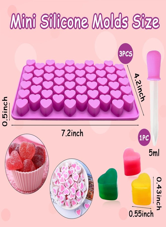 Dropower 3Pack Heart Silicone Candy Molds Mini Valentine Chocotale Baking Mold for Gummy, Wax Melts, Jelly, Ice Cube, Candle, Handmade Treats with 1Pc Dropper Purple - Image 2