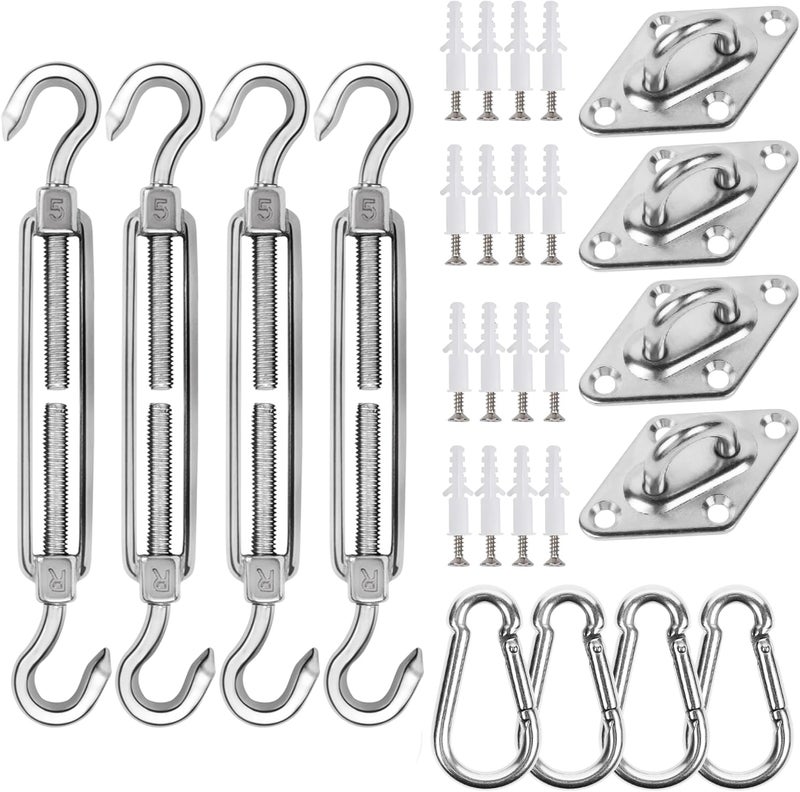 YOFIT 44 Pcs Shade Sail Hardware Kit, 5 Inch Outdoor Sun Sail Accessories, 304 Stainless Steel Turnbuckles & Brackets for Triangle/Rectangle Sails, Patio Canopy Installation Hardware Set Waterproof - Image 1