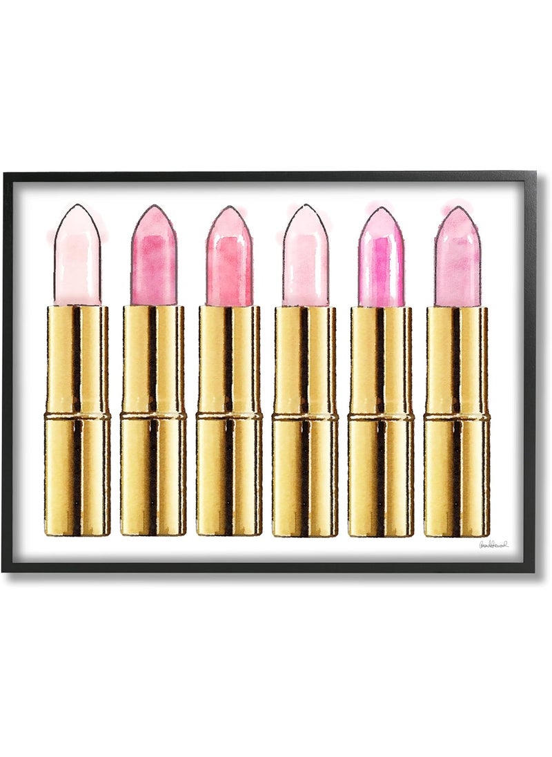 Stupell Industries - Stupell Industries Pink Gold Lipstick Glam Fashion Watercolor, Designed by Amanda Greenwood Wall Art, 11 x 1.5 x 14, Black Framed - Image 1