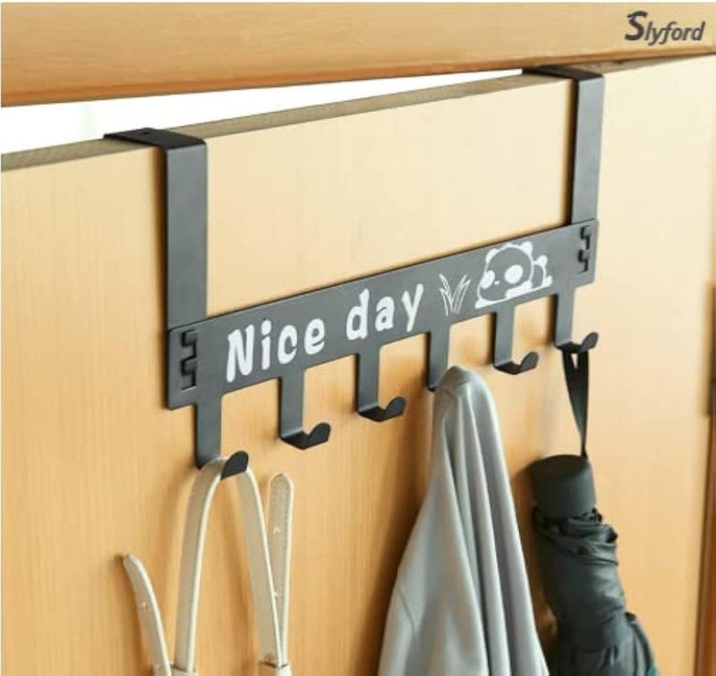 Slyford Slyford HeavyDuty Carbon Steel Nice Day Over Door Hook Removable Door Hook Towel Hanger Coat Scarf Cloths Hanger Multi Color Pack of 1 - Image 1