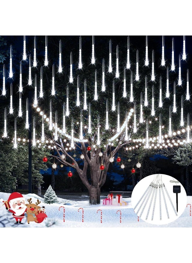 Generic JMEXSUSS Solar Meteor Shower Rain Lights, 30cm 8 Tube 144 LEDs White Meteor Lights, Led Falling Rain Fairy String Lights for Xmas Tree Wedding Holiday Party Patio Decoration  - Image 1