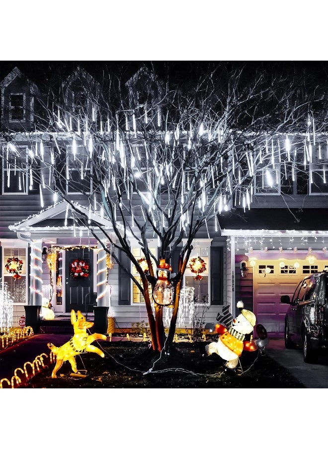 Generic JMEXSUSS Solar Meteor Shower Rain Lights, 30cm 8 Tube 144 LEDs White Meteor Lights, Led Falling Rain Fairy String Lights for Xmas Tree Wedding Holiday Party Patio Decoration  - Image 3