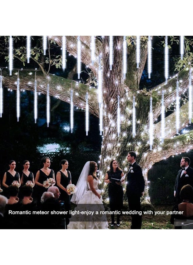 Generic JMEXSUSS Solar Meteor Shower Rain Lights, 30cm 8 Tube 144 LEDs White Meteor Lights, Led Falling Rain Fairy String Lights for Xmas Tree Wedding Holiday Party Patio Decoration  - Image 5