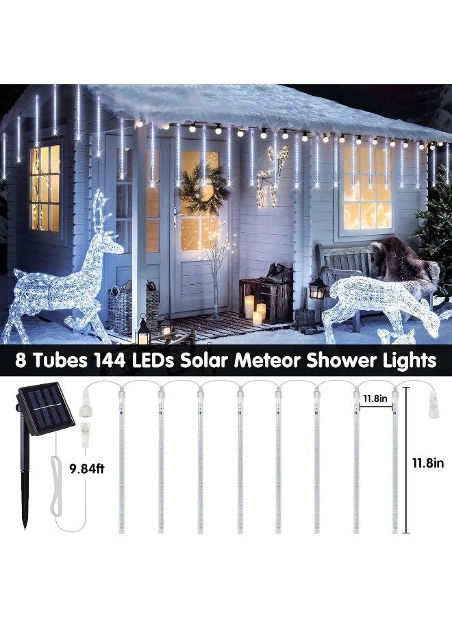 Generic JMEXSUSS Solar Meteor Shower Rain Lights, 30cm 8 Tube 144 LEDs White Meteor Lights, Led Falling Rain Fairy String Lights for Xmas Tree Wedding Holiday Party Patio Decoration  - Image 2
