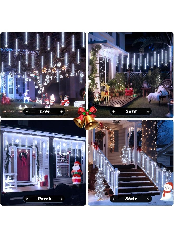 Generic JMEXSUSS Solar Meteor Shower Rain Lights, 30cm 8 Tube 144 LEDs White Meteor Lights, Led Falling Rain Fairy String Lights for Xmas Tree Wedding Holiday Party Patio Decoration  - Image 4