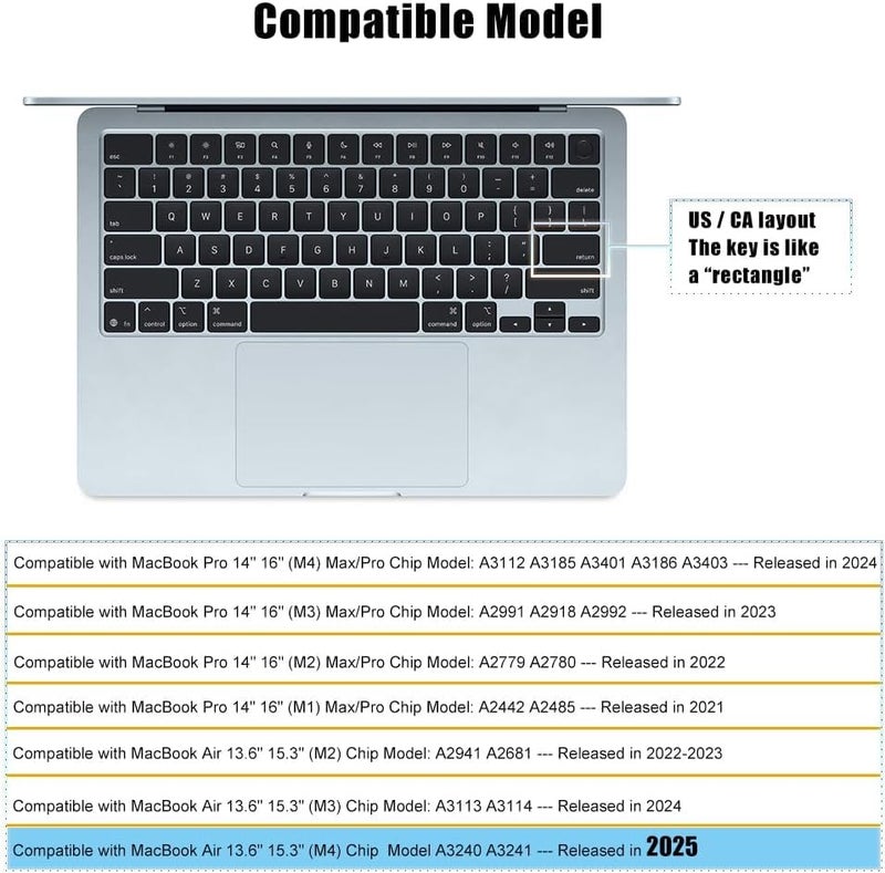Ojos Keyboard Cover Skin for 2025-2021 MacBook Pro 14 16 inch M4 M3 M2 M1 Pro/Max, MacBook Air 15" 13.6" M4 M3 M2 Chip A3241 A3114 A2941 A3240 A3113 A2681 Protector - Image 2