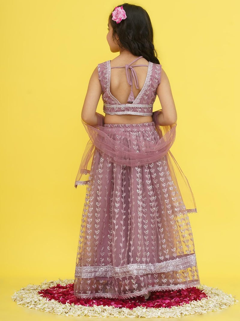 AJ DEZINES Kids Cotton Blend Embroidered Sleeveless Lehenga Choli for Girls | Kids Ethnic Wear | Stylish Lehenga Choli with Dupatta | Party & Festival Wear | Traditional Outfit for Girls | MAUVE-25 - Image 2