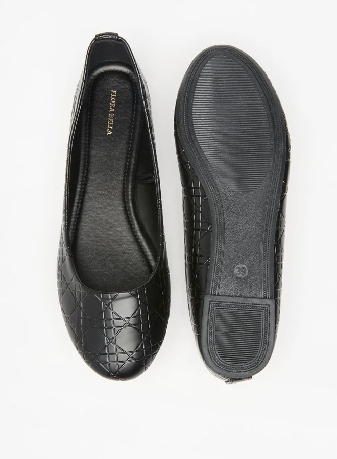 Flora Bella By Shoexpress Women's Textured Slip-On Round Toe Ballerina Shoes