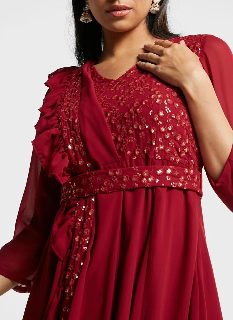 indya Embellished Anarkali Kurti With Attached Dupatta